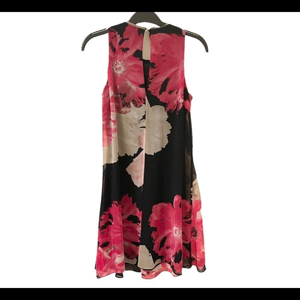 Calvin Klein Chiffon Swing Dress Floral Black Red… - image 2